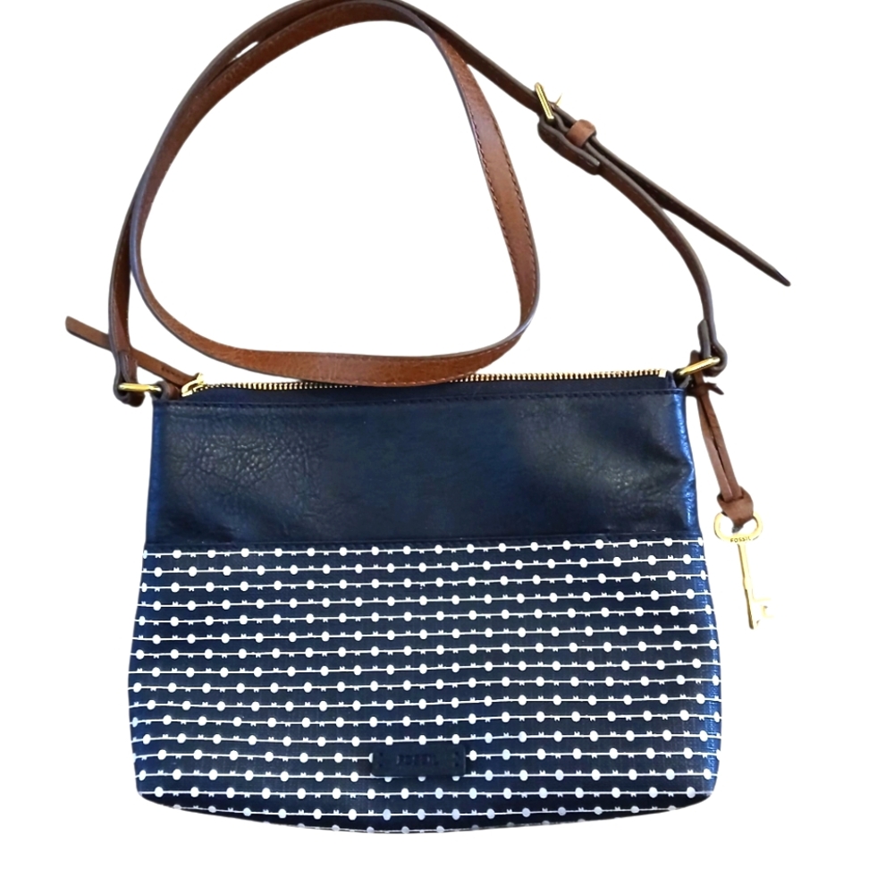 NWOT FOSSIL "Fiona" Crossbody Bag Modern Dots Black White